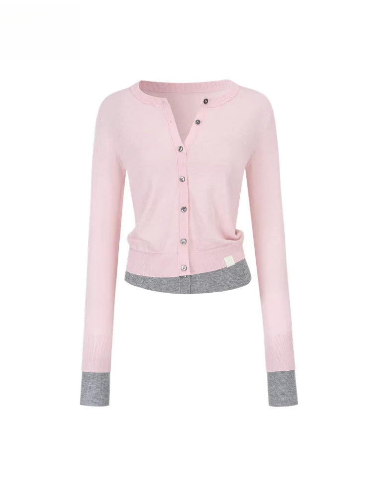 Contrast Hem Knit Cardigan