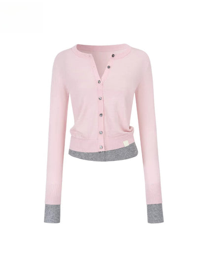 Contrast Hem Knit Cardigan