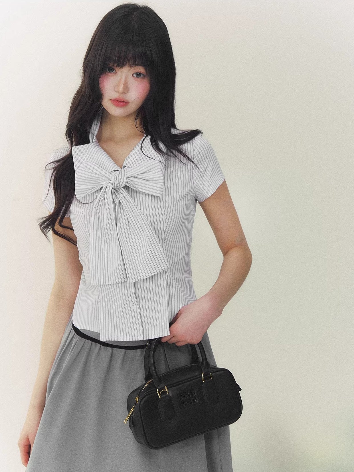 Blue Striped Bow Blouse