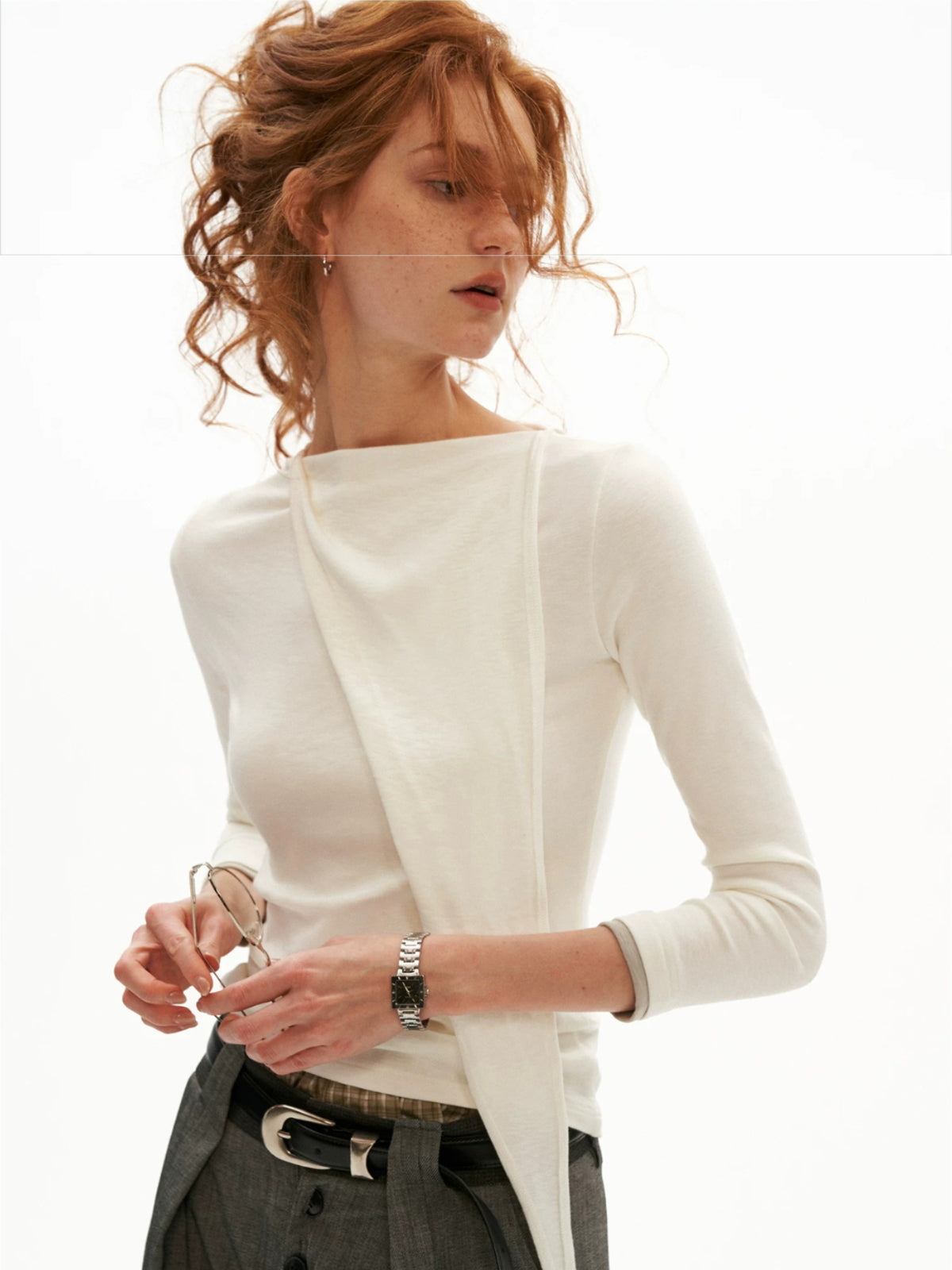 Soft Tie Neck Fitted Sleeve Top