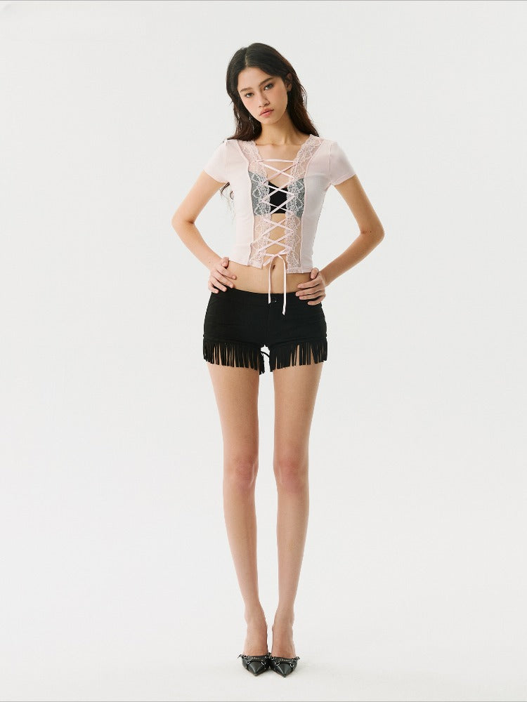 Black Suede Fringe Shorts