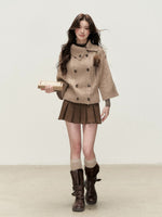 Double-Breasted Brooch Knit Cardigan