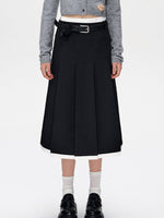 Black & Gray Pleated Midi Skirt