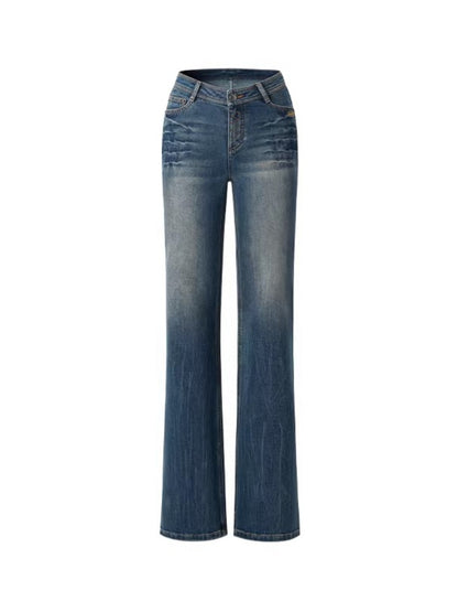 +5CM N5 Wave Washed Straight Jeans