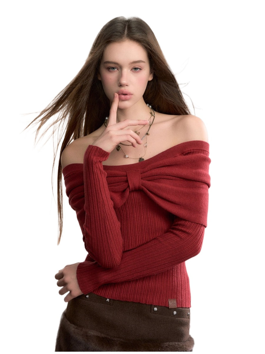 Bowknot Off-Shoulder Knit Top
