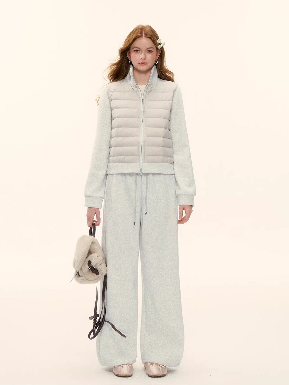 Stand-Collar Quilted Down Jacket Set