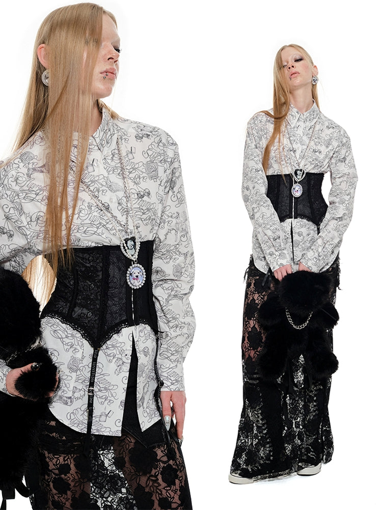 Black & White Tattoo Print Shirt