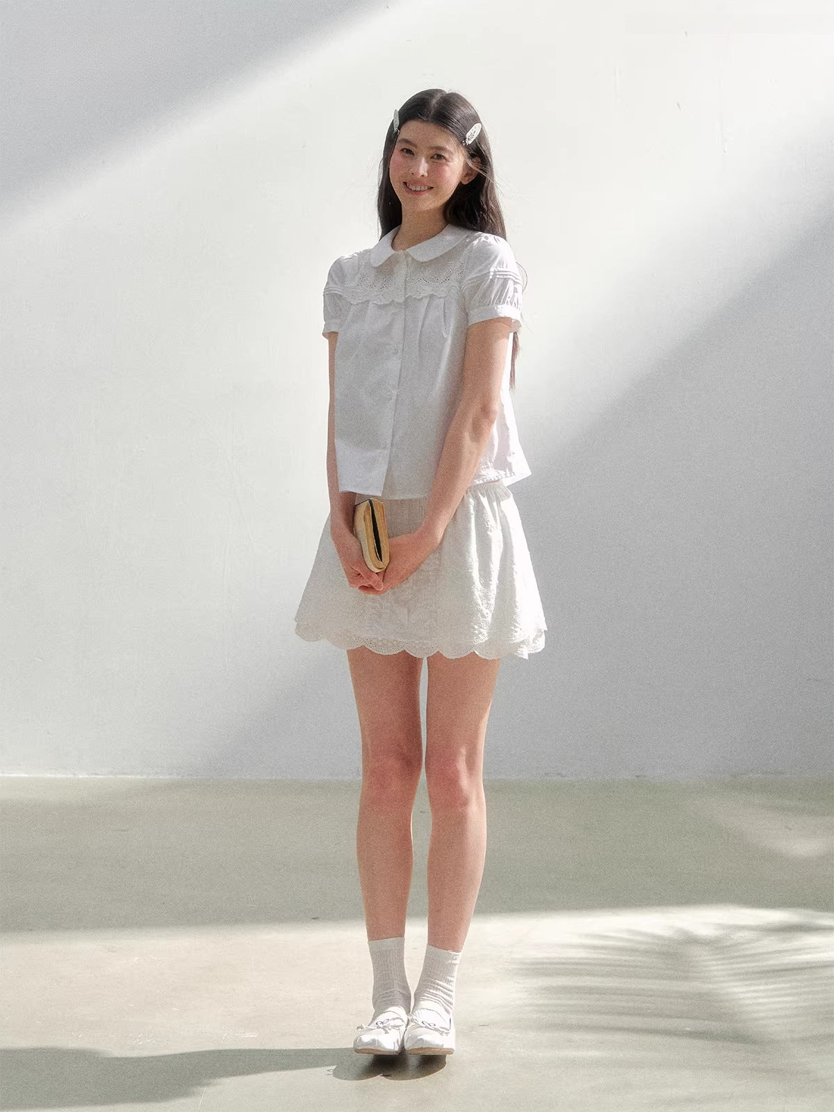 White Embroidered Shirt &amp; Skirt Set