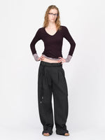 Wool Contrast V Neck Ruched Top
