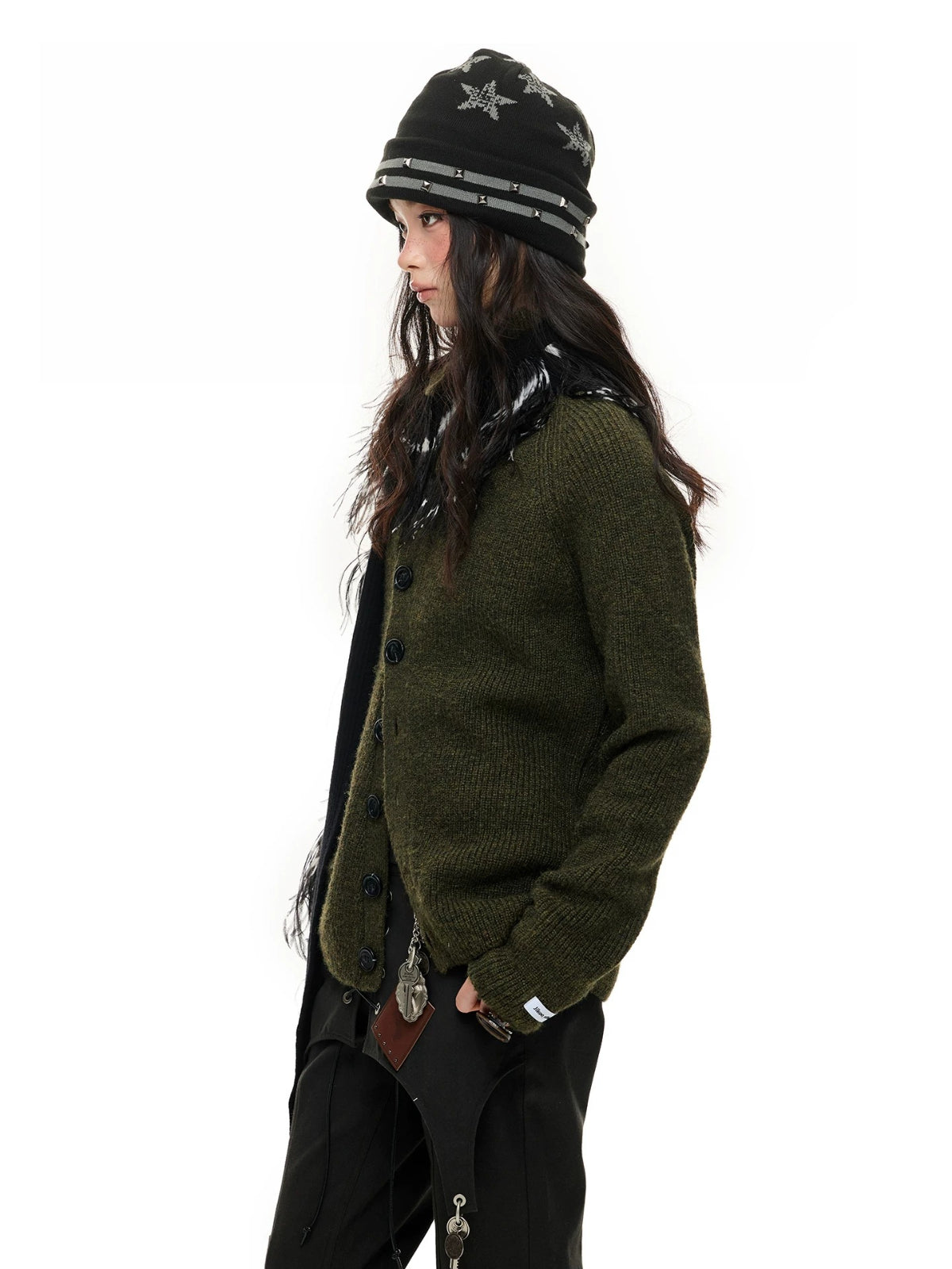 Vintage Stand Collar Knit Cardigan