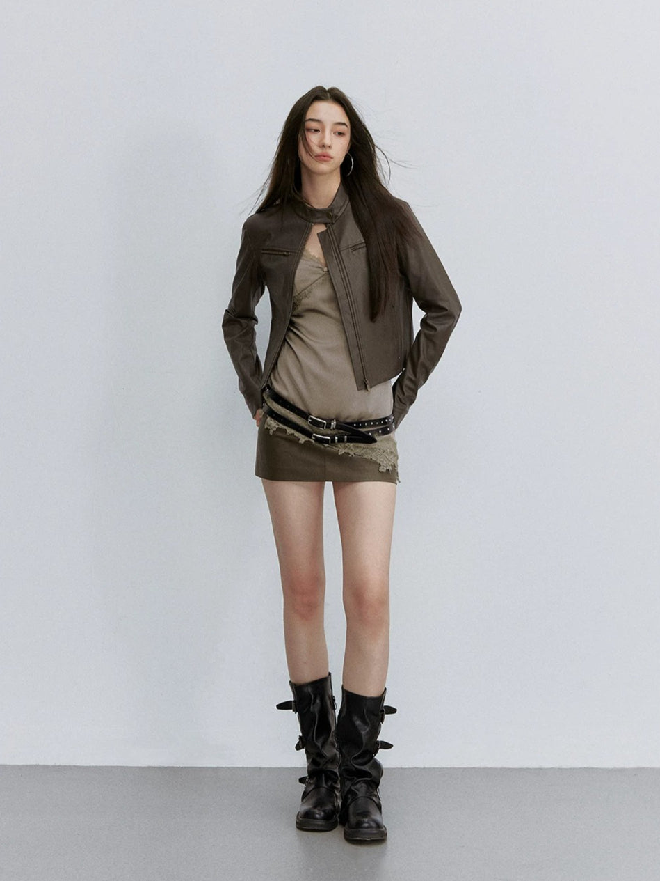 Brown Structured Leather Jacket