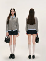 Plaid Trim Denim Skirt