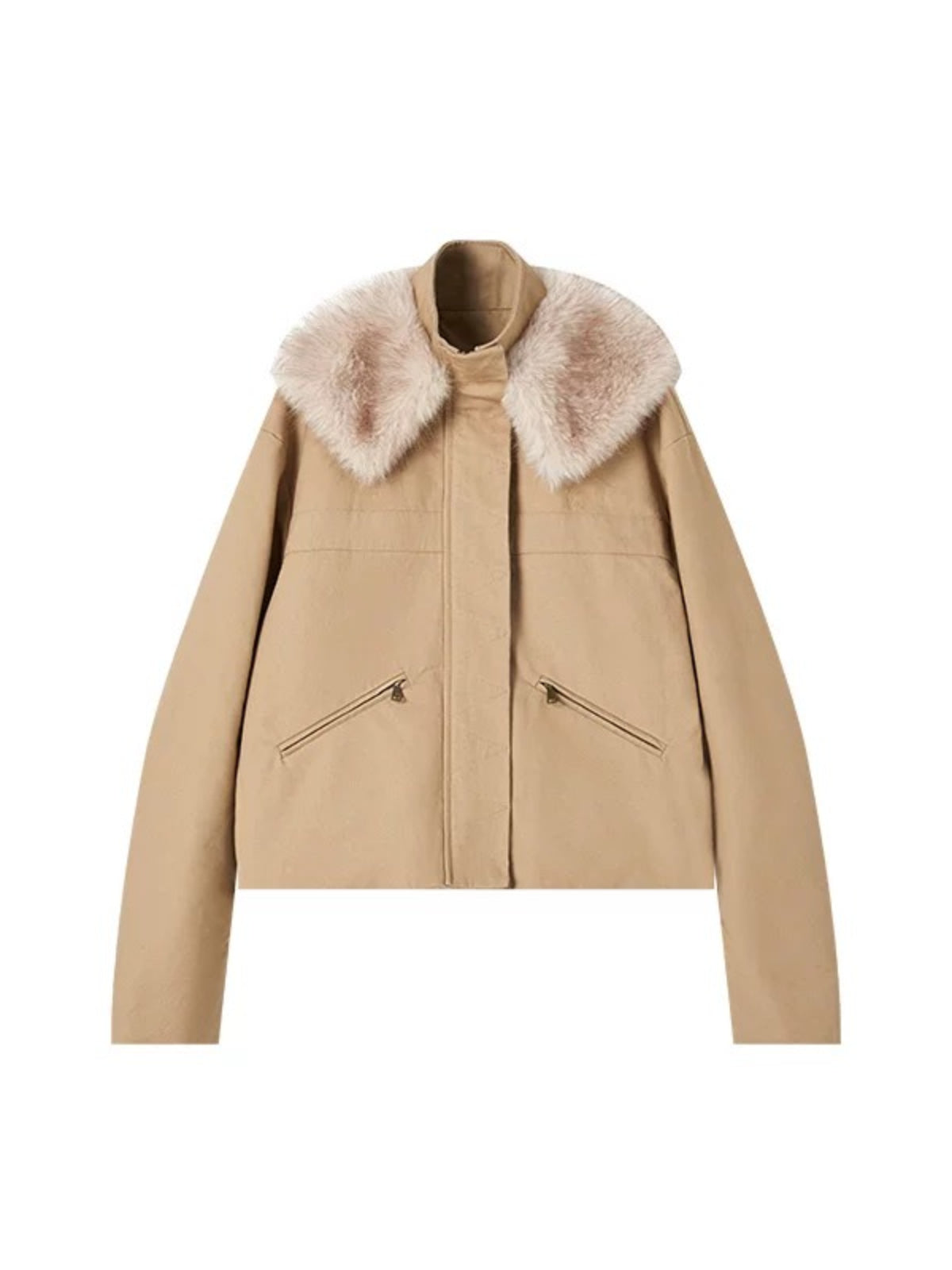 Warm Camel Fur Collar Cotton Coat