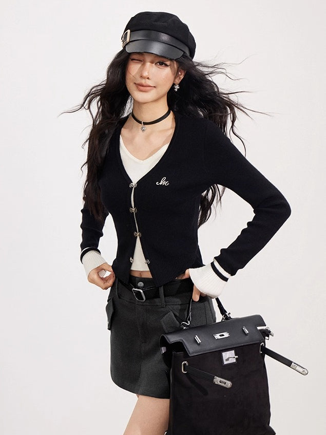 V-Neck Fake Two-piece Knit Top