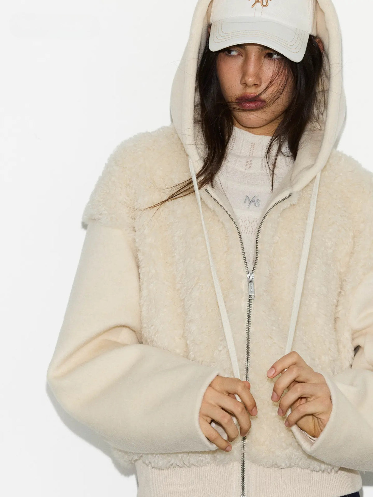 Textured Panel Hooded Wool-Blend Jacket