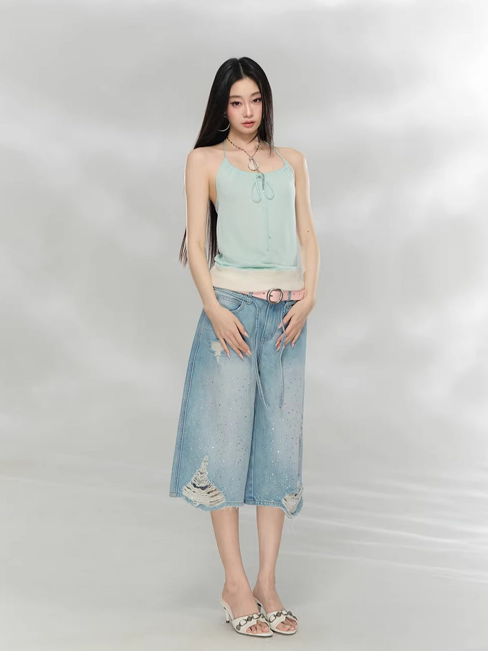 Rhinestone Cropped Jeans