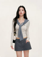 Striped Shawl Collar Knit Top