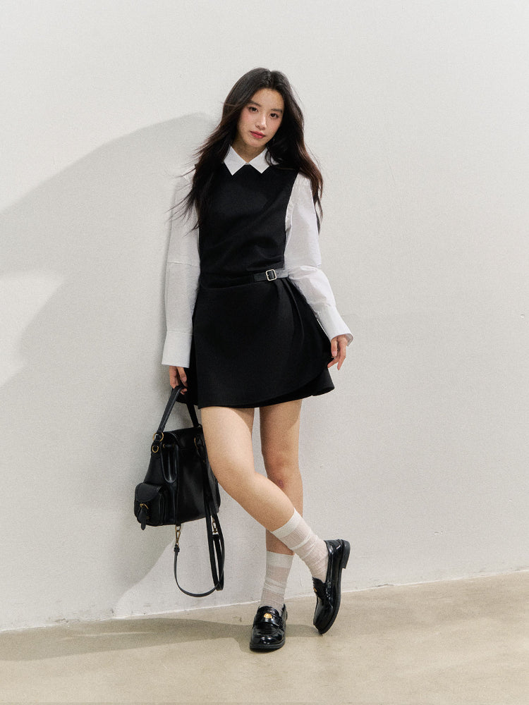 Fake Two-piece Checked Shirt Dress