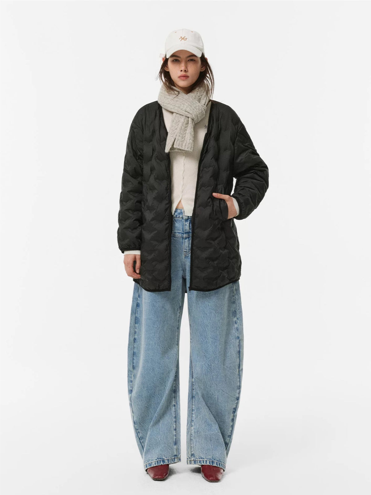 Double Waistband Washed Barrel Jeans