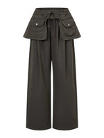Detachable Skirt Panel Straight Leg Pants