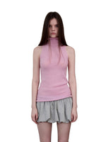 Solid Mohair High-Neck Sleeveless Vest