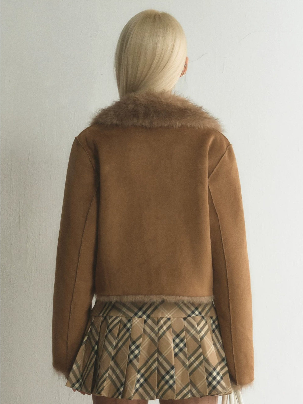 Double-Breasted Faux Suede Fur Jacket