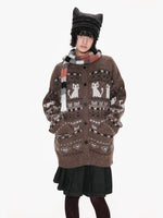 Fair Isle Print Knit Cardigan