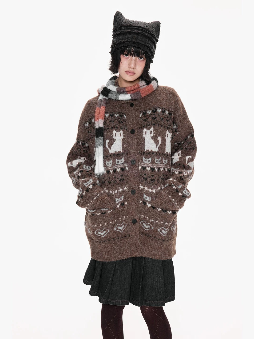 Fair Isle Print Knit Cardigan