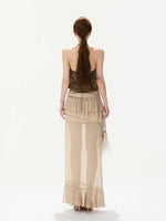 Bow-Waist Ruffle Maxi Skirt