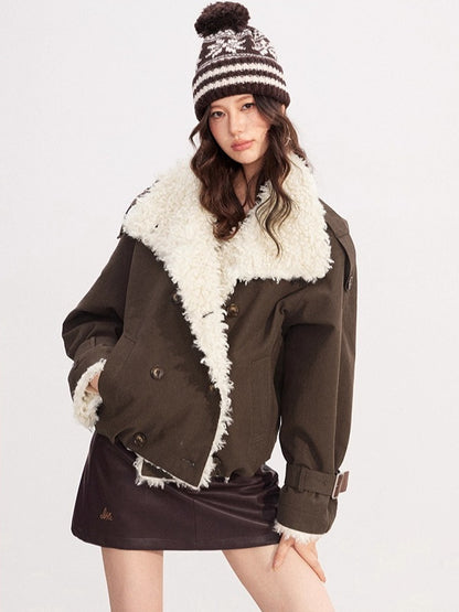 Sheepskin Splicing Quilted Boxy Short Jacket