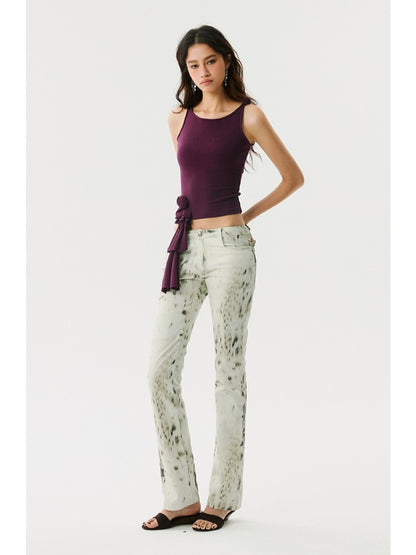 Waterfall Leopard Low-Rise Straight Pants