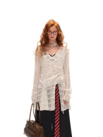Layered V-Neck Sheer Long Sleeve Top