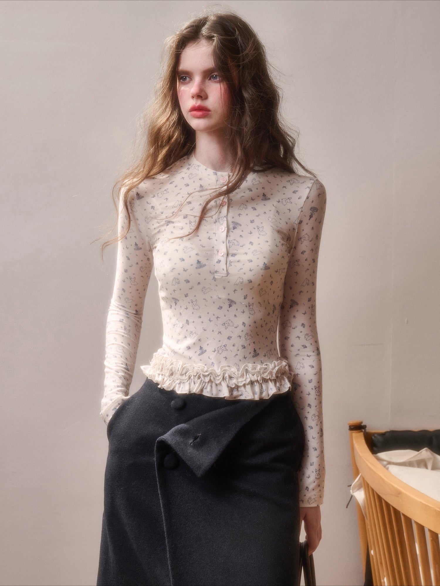 Printed Ruffle-Hem Top