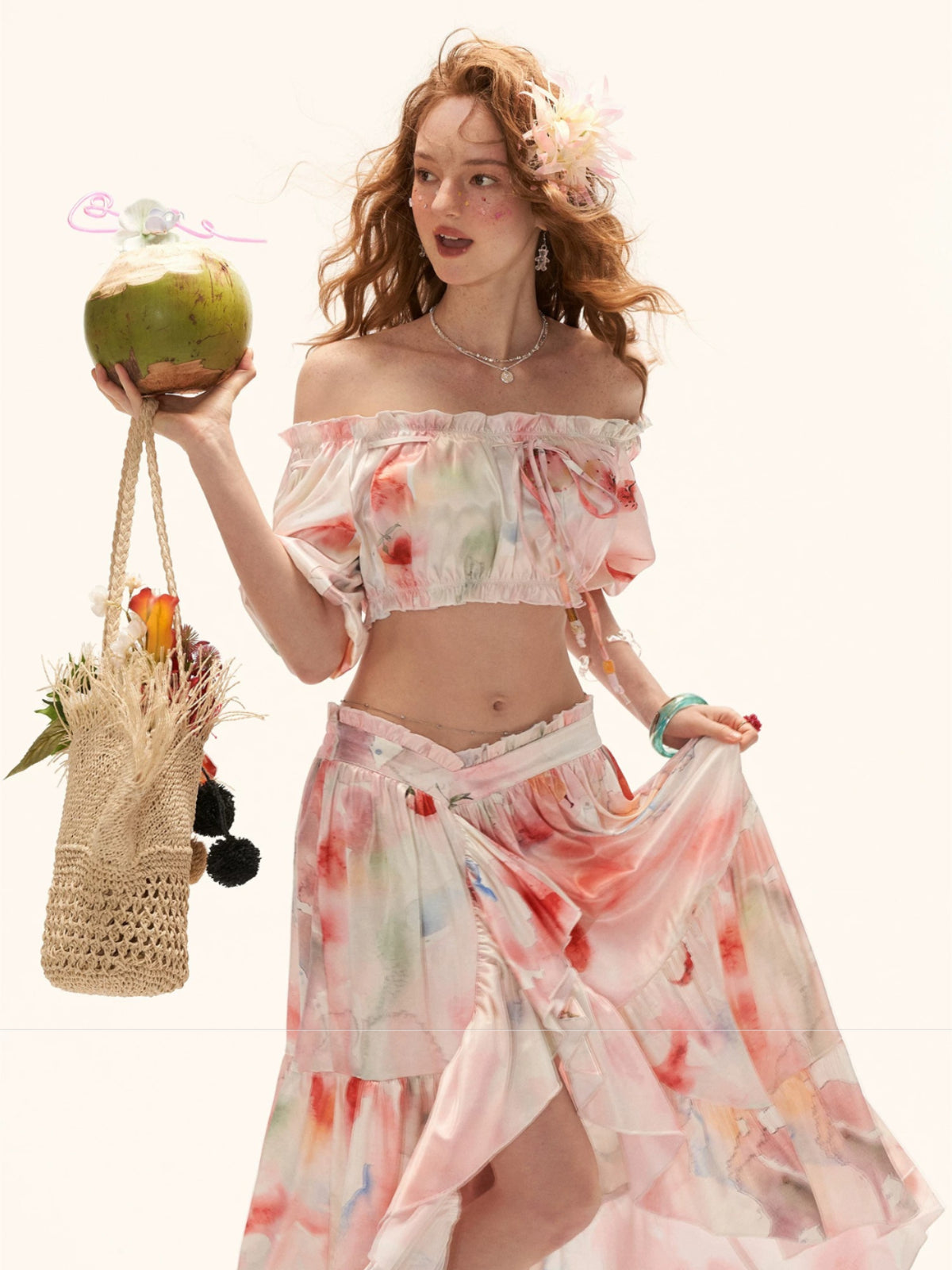Watercolor Fruit Puff Sleeve Set