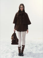 Brown Bow-Tie Double-Breasted Cape Coat