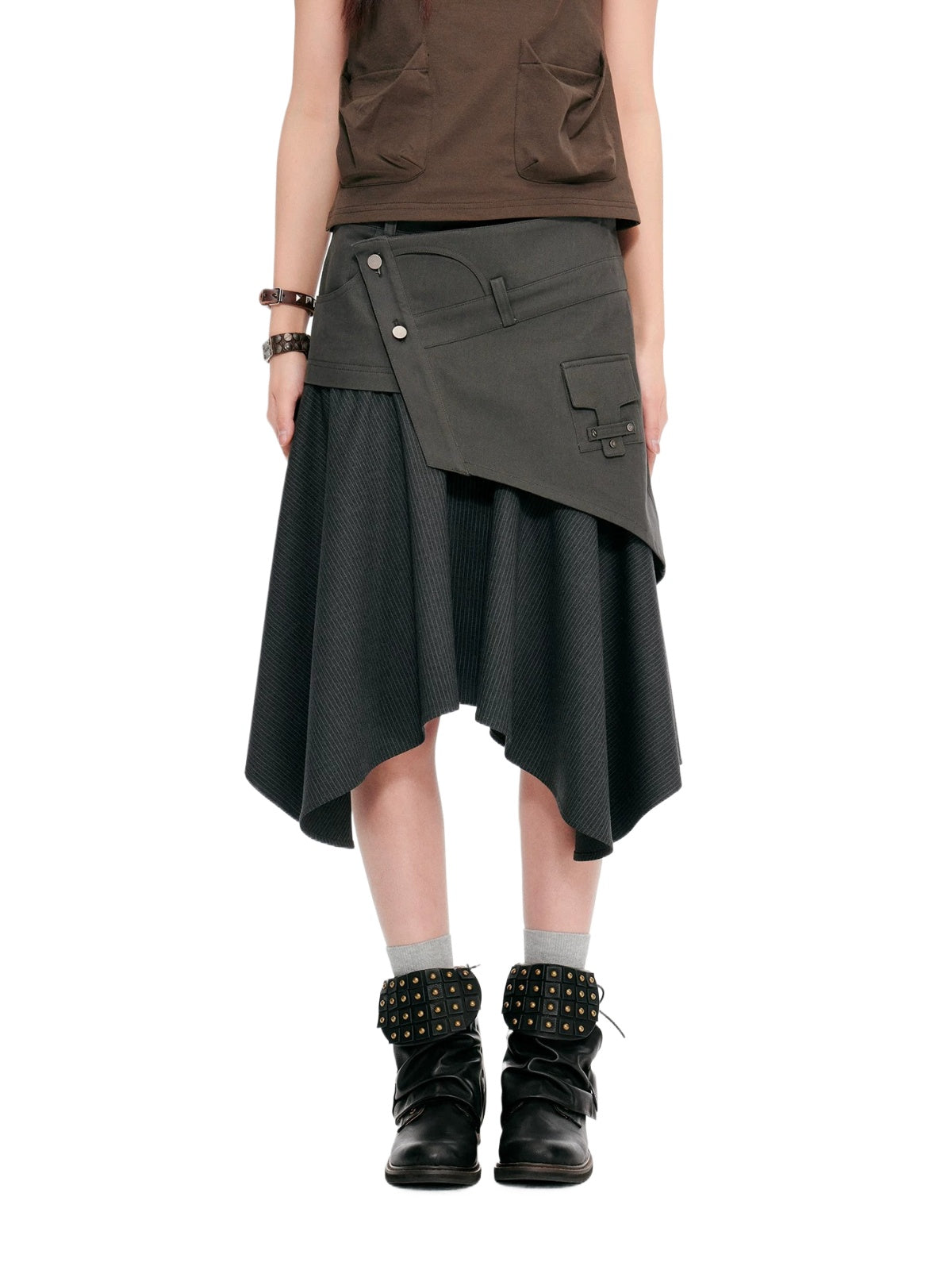 Vintage Asymmetric Cargo Midi Skirt