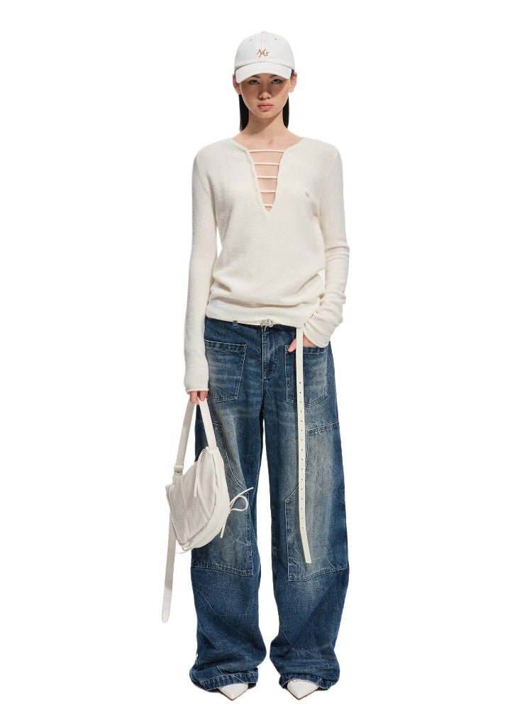 "Wasteland" Vintage Washed Wide-Leg Jeans