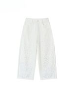 3D Rhinestone Wide - leg Denim Pants