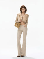 Faux Fur V-Neck Cropped Knit Top