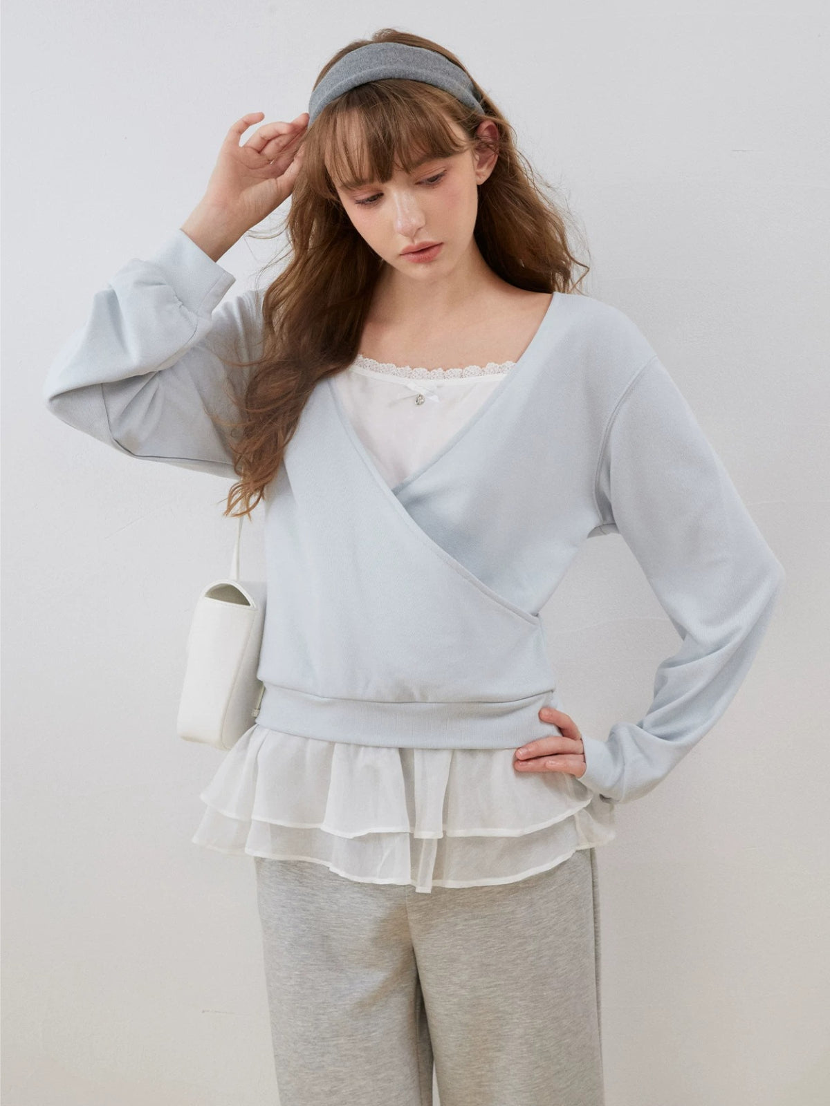 Lace V-Neck Sweatshirt Top