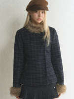 Plaid Fur-Trimmed Double-Breasted Jacket