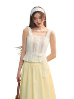 Hollow-out Lace-spliced Tie-up Vest