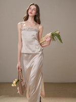 Cosagach Pearl Satin Embroidered Camisole & Skirt Set
