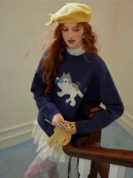 Cat Embroidery Jacquard Knit Sweater
