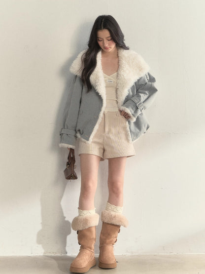 “Warm Oak Grove” Double-Breasted Faux Shearling Parka