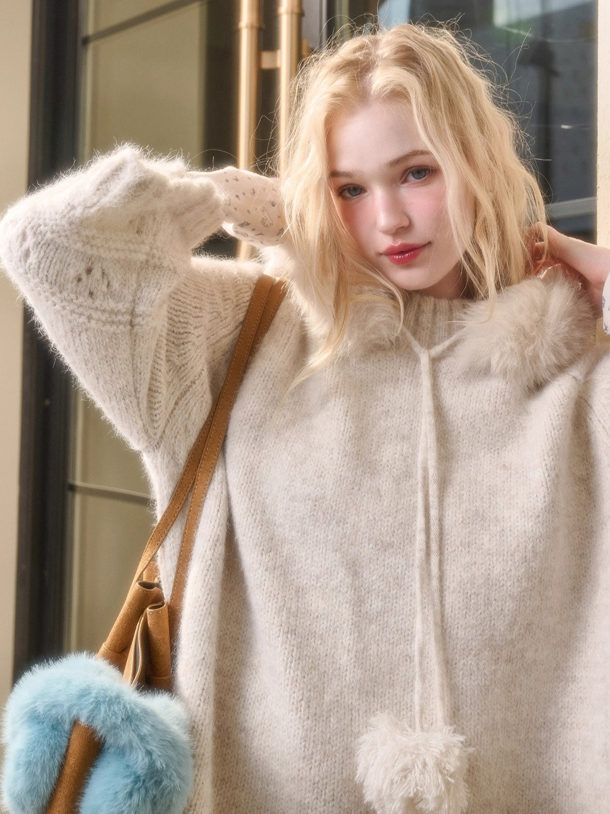 Soft Grace Wool-Blend Knitted Cape Dress