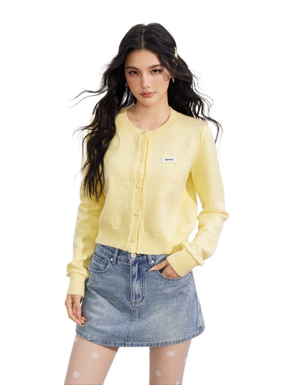 Blue &amp; Yellow Rolled Hem Knit Cardigan