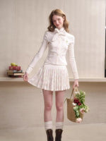 Polka Floral Satin Knit Cardigan & Skirt Set