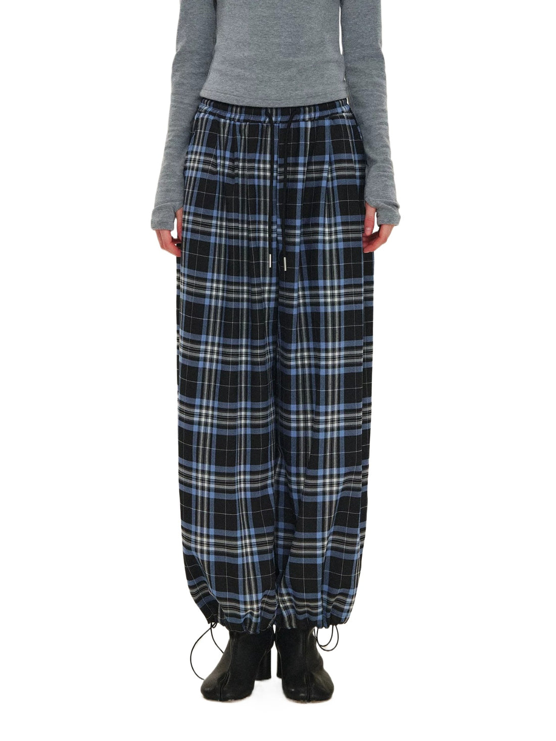 Vintage Plaid Drawstring Balloon Pants