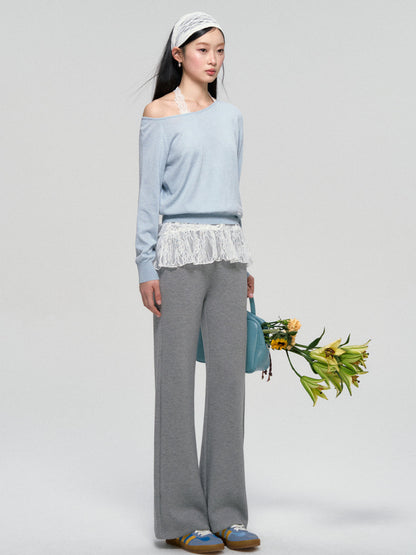 Lace Waist Wide-Leg Sweatpants